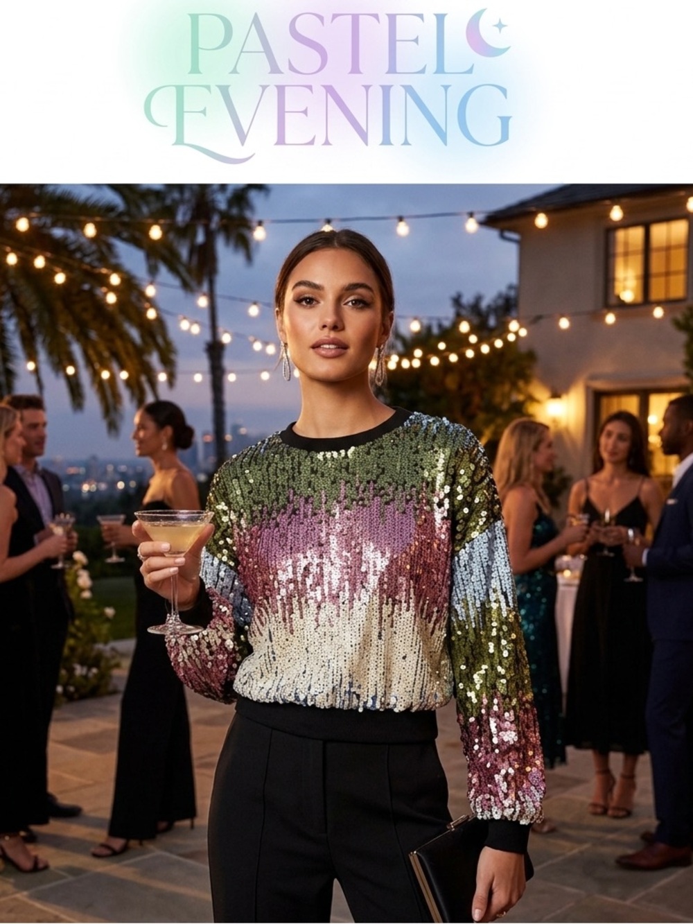 Pastels Sequin Ombre Crewneck Sweatshirt in Pastel Green, Pink & Blue